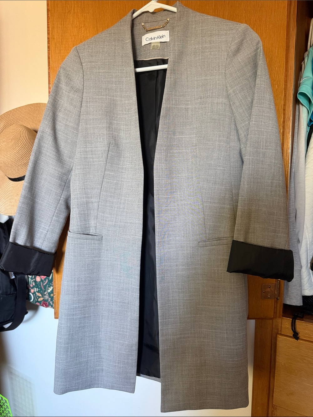 Calvin Klein Women's Light Gray Open-Front Long Blazer